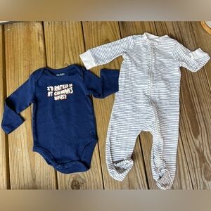 Infant Baby Okie Dokie Blue and White Bodysuit & Little Planets Pajamas
